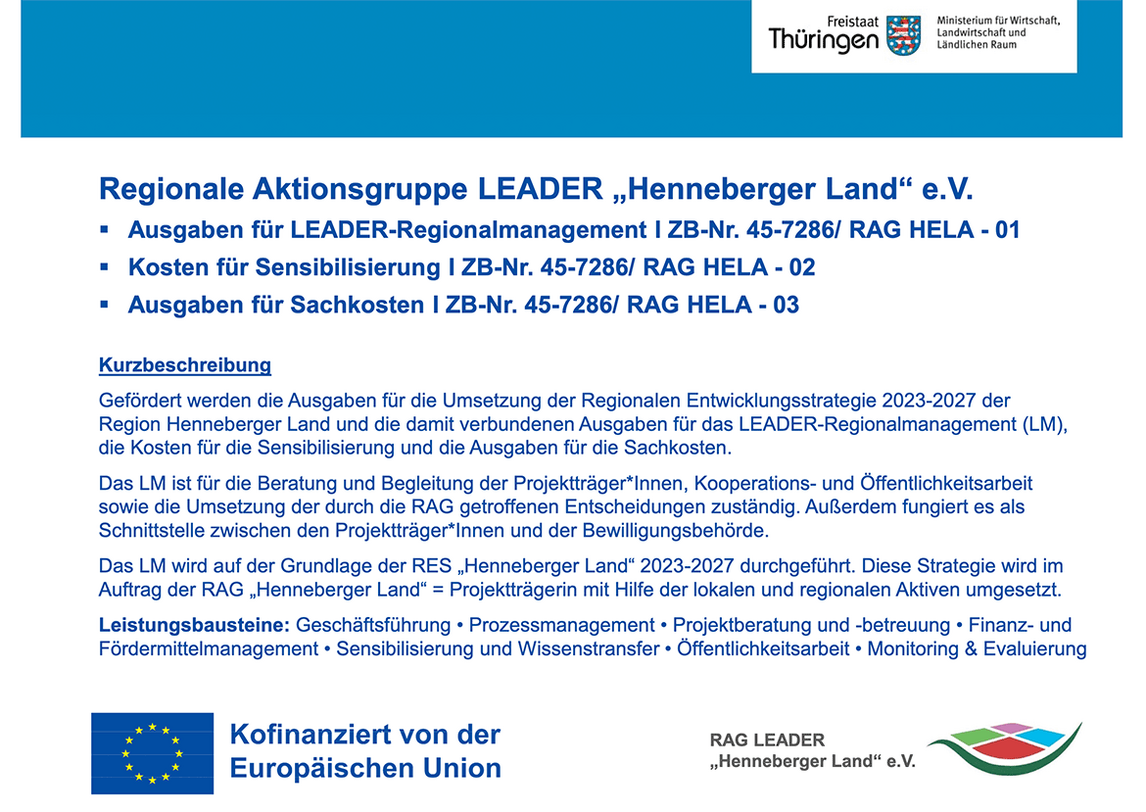 Banner der Regionale Aktionsgruppe LEADER „Henneberger Land“ e.V.